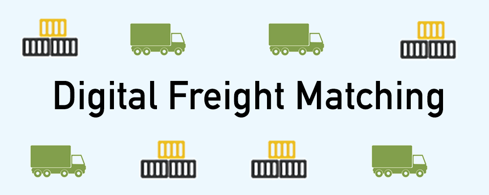Digital Freight Matching illustration showing trucks and containers