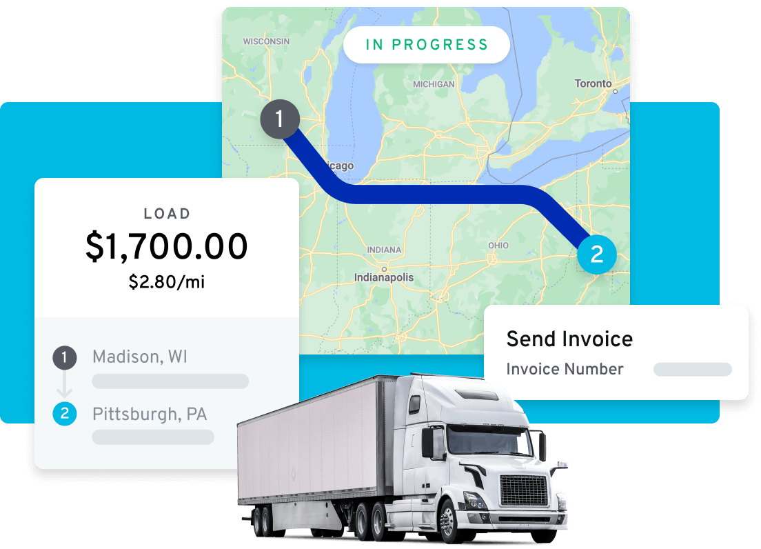 Dispatch service showing a load from Madison to Pittsburgh